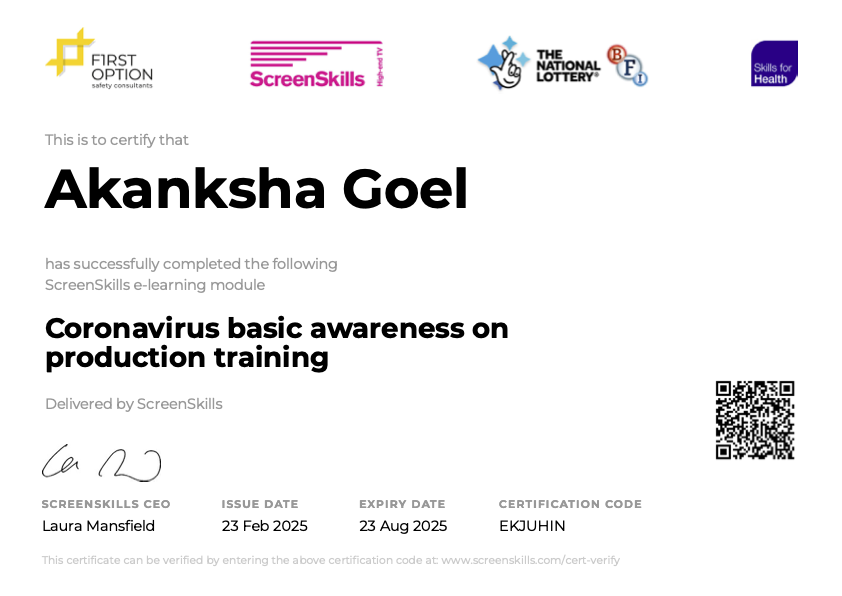 screenskills-cert-coronavirus-basic-awareness-on-production-training-akanksha-goel