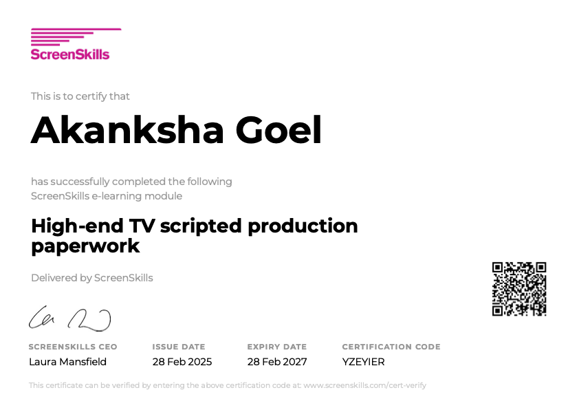 screenskills-cert-high-end-tv-scripted-production-paperwork-akanksha-goel